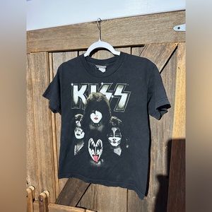 Kiss Concert T-Shirt, Double-Sided Flames & Guitars, Kids or W Sz Small Black